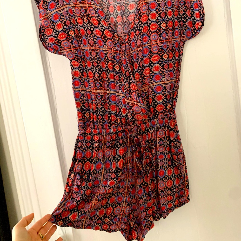 Red Patterned Romper - Picture 2 of 3